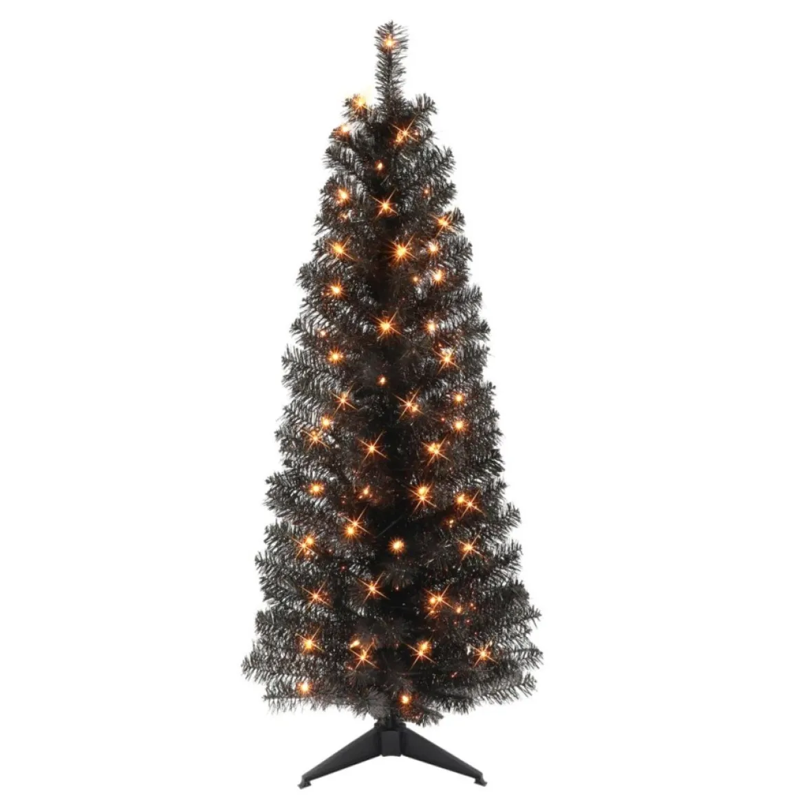 Puleo International 4.5' Pre-Lit Black Tinsel Tree W/ 70 Clear Lights