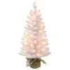 Puleo International 3' Pre-Lit White Tree W/ 50 Lights & Burlap Base