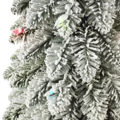 Puleo International 6' Pre-Lit Flocked Pencil Tree 100 Colored Lights
