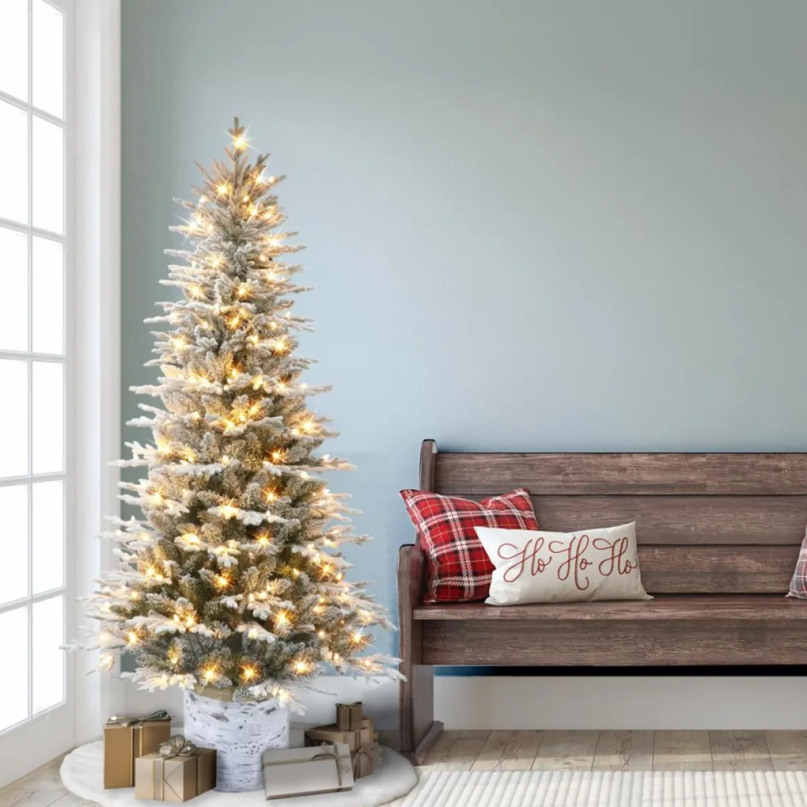 Puleo International 6' Pre-Lit Potted Flocked Arctic Fir Tree