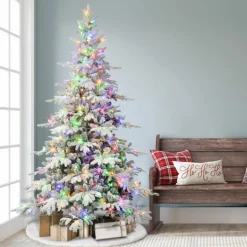 Puleo International 7' Pre-Lit Flocked Utah Fir Tree, 500 Led Lights