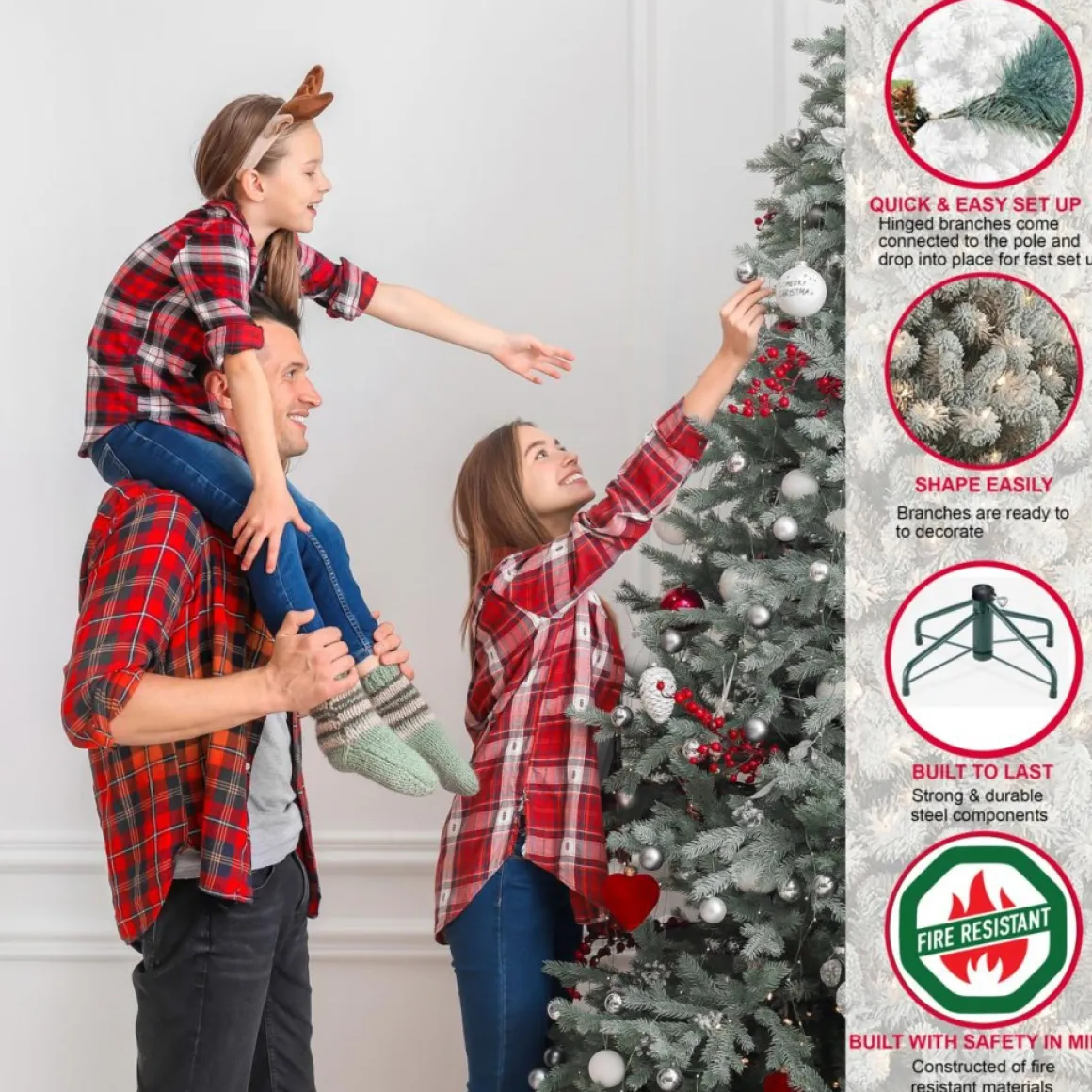 Puleo International 9' Pre-Lit Flocked Pencil Christmas Tree
