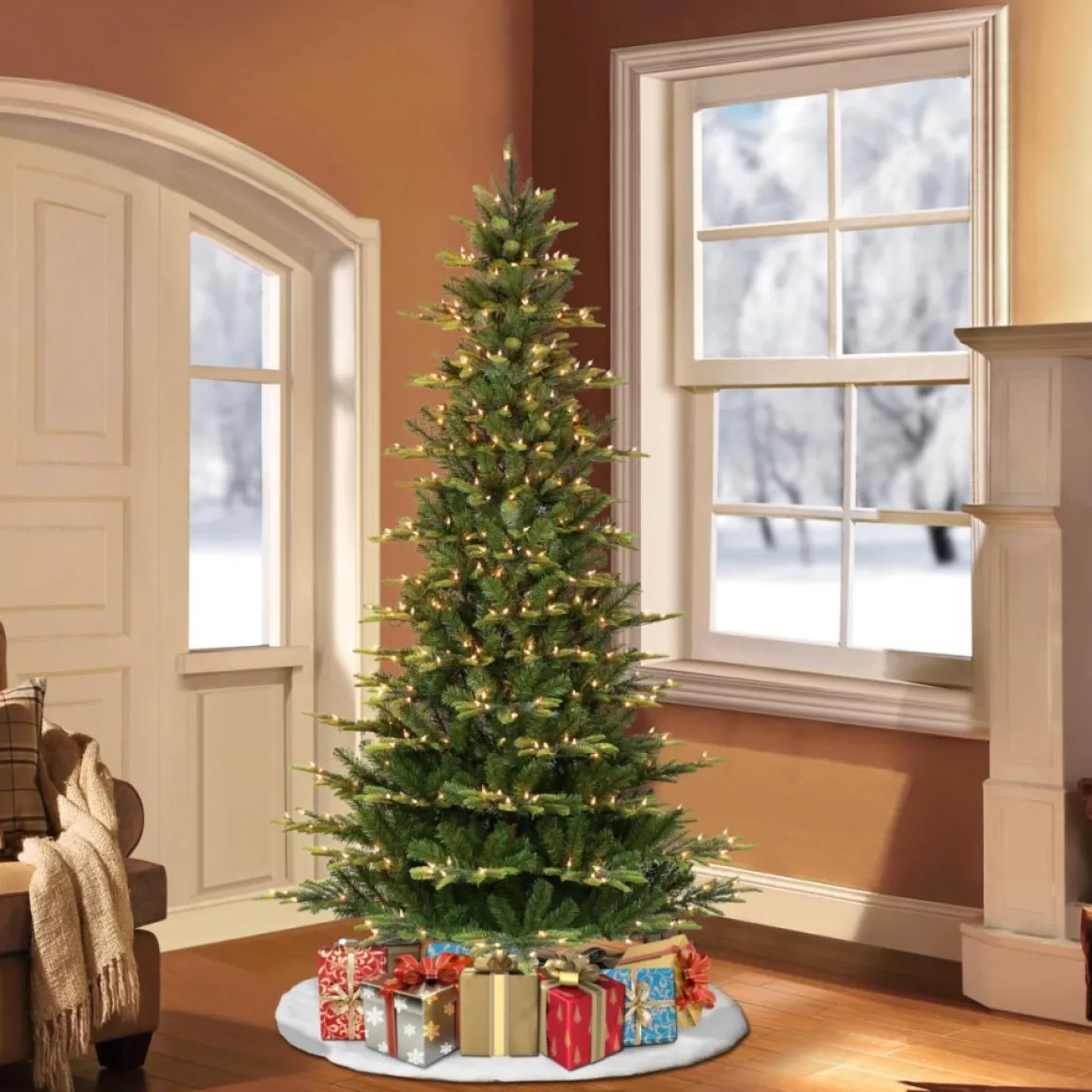 Puleo International 7.5' Pre-Lit Slim Artic Fir Christmas Tree