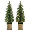 Puleo International Set Of 2 3.5' Potted Pre-Lit Trees 35 White Leds