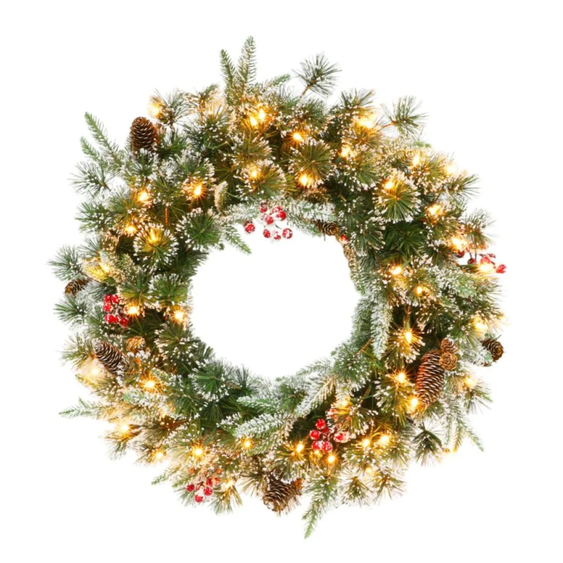 Puleo Intl. Pre-Lit 24" Decorated Christmas Wreath W/ 50 Lights, Green