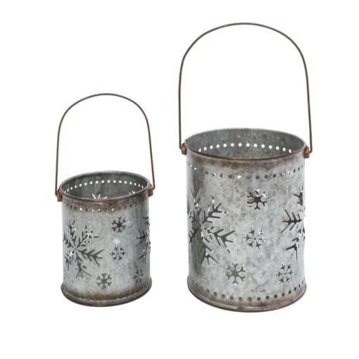The Gerson Companies 2Pc Nesting Metal Galvanized Snowflake Luminaries