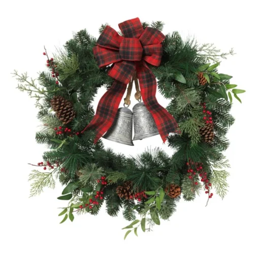 The Gerson Company 32" Mixed Pine Wreath W Berries, Bells, Cone, Cedar