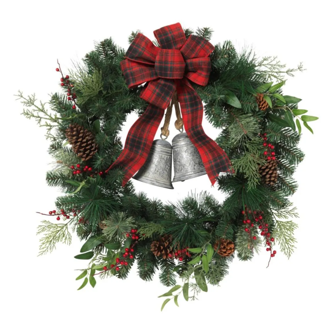 The Gerson Company 32" Mixed Pine Wreath W Berries, Bells, Cone, Cedar