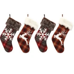 The Gerson Company Faux Fur-Trimmed Buffalo Plaid Stockings Set Of 4