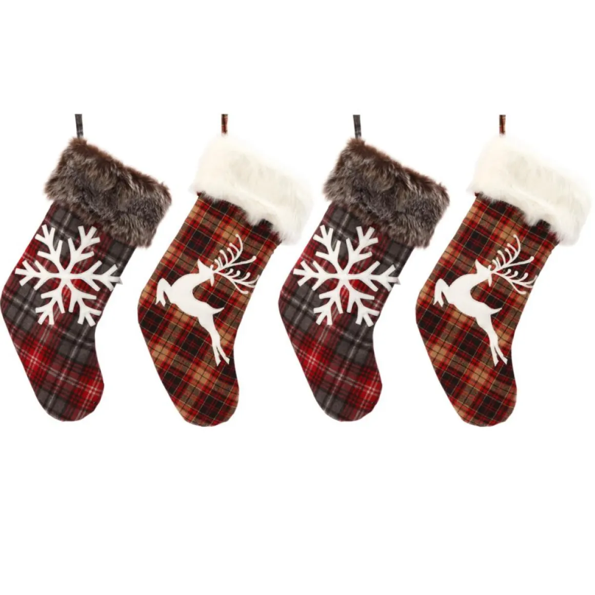 The Gerson Company Faux Fur-Trimmed Buffalo Plaid Stockings Set Of 4