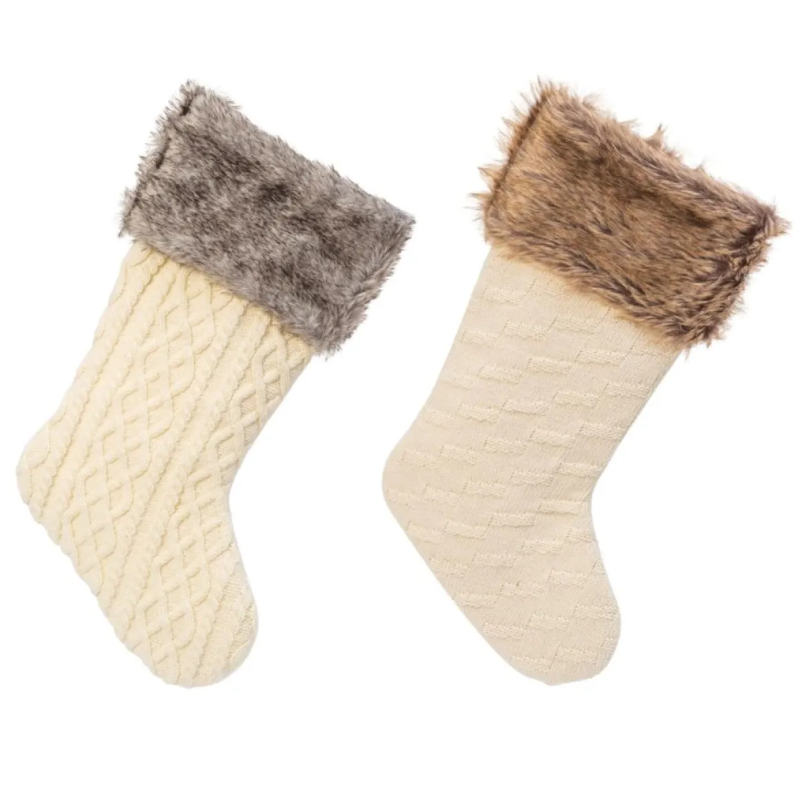 The Gerson Company 2Pk 21"L Knit Fabric Stocking W/ Faux Fur Cuff