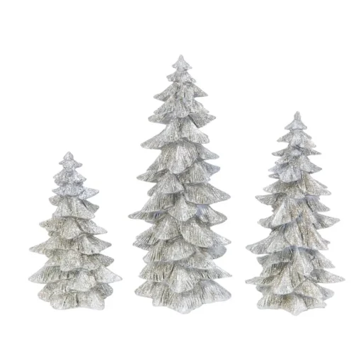 The Gerson Company Set Of 3 Resin Silver Glitter Trees