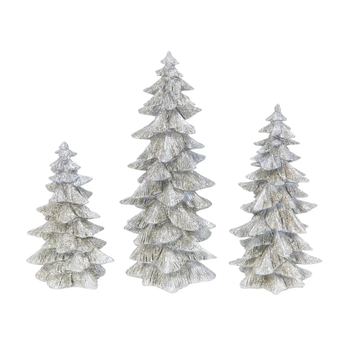 The Gerson Company Set Of 3 Resin Silver Glitter Trees
