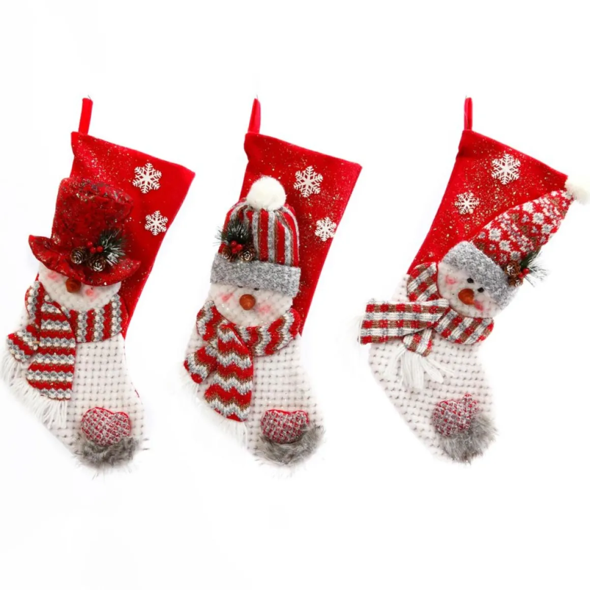 The Gerson Company Set Of 3 Fabric Snowman Christmas Stockings