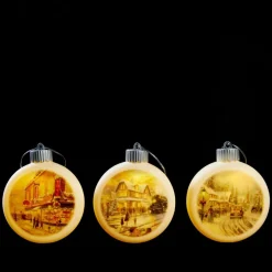 Thomas Kinkade 3-Piece Led Ornaments With Gift Bags