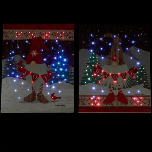 Winter Lane Illuminated Holiday Gnomes Canvas - 2-Pack