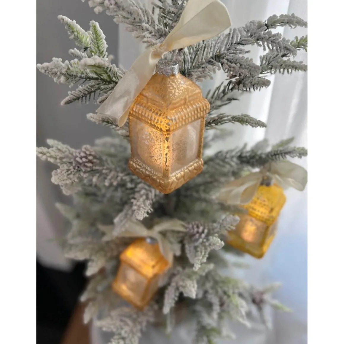 Winter Lane Mini Lantern Glass Ornaments With Gift Bags - Set Of 3