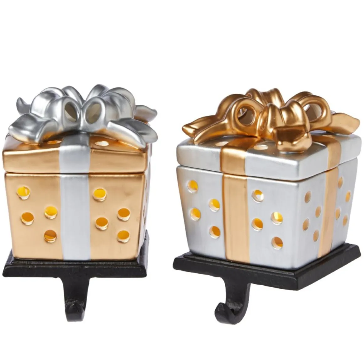 Winter Lane 2Pk Handpainted 2-In-1 Removable Gift Box Stocking Holder