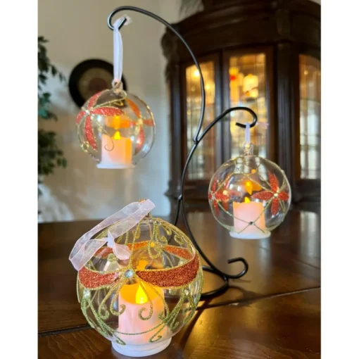 Winter Lane Set Of 3 Glass Ornaments With Flameless Votive